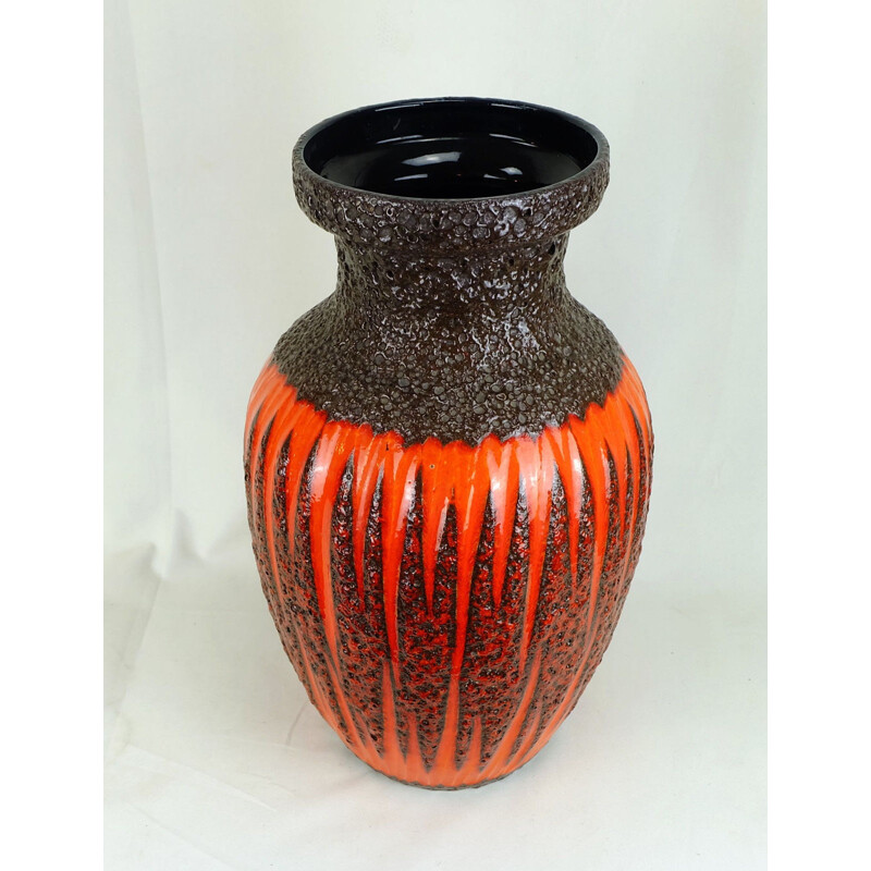 Vase vintage orange et noir par Scheurich - 1960