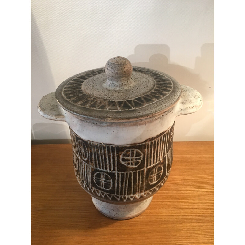 Maceta de cerámica vintage de Pouchain, 1950