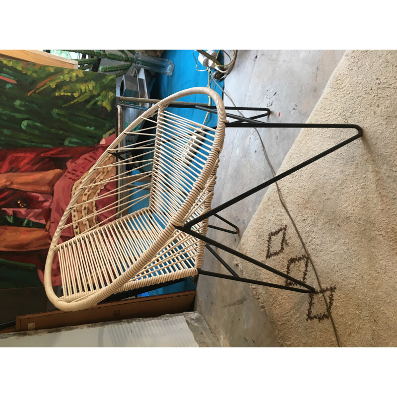 Vintage Scoubidou armchair with compass base - 1950s