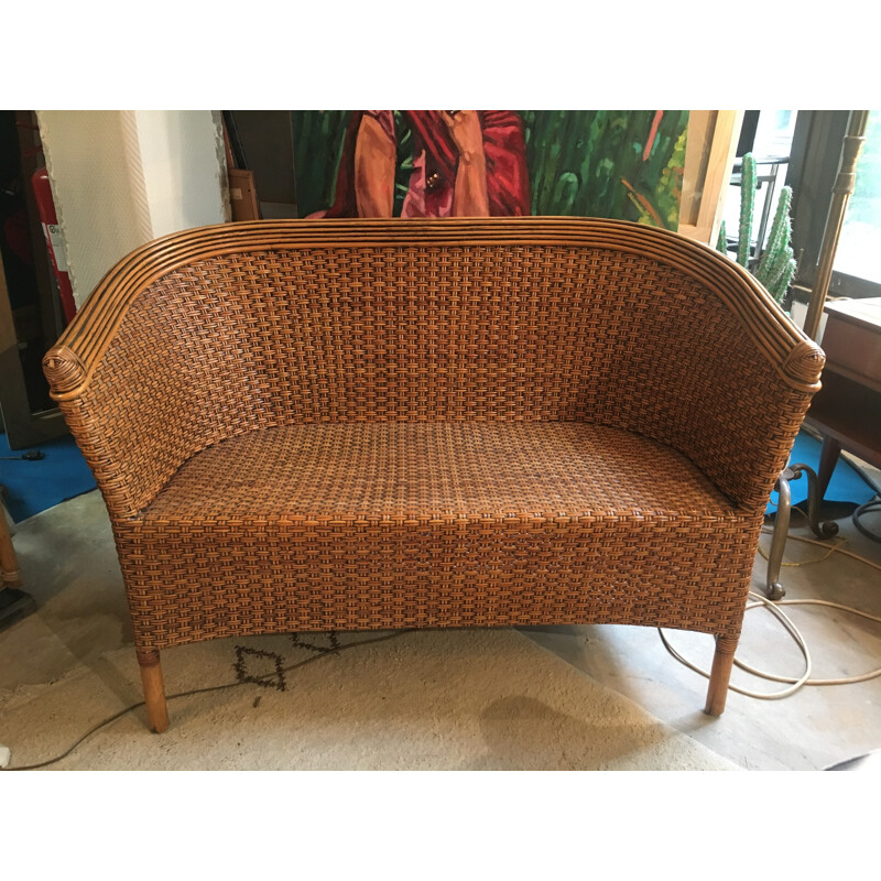 Vintage rattan bench - 1970s