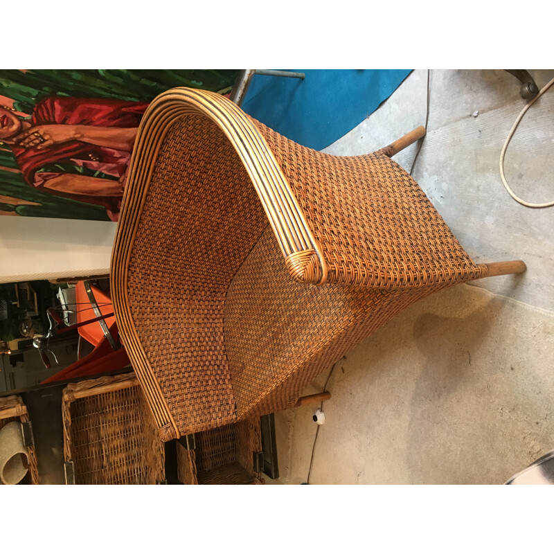 Vintage rattan bench - 1970s