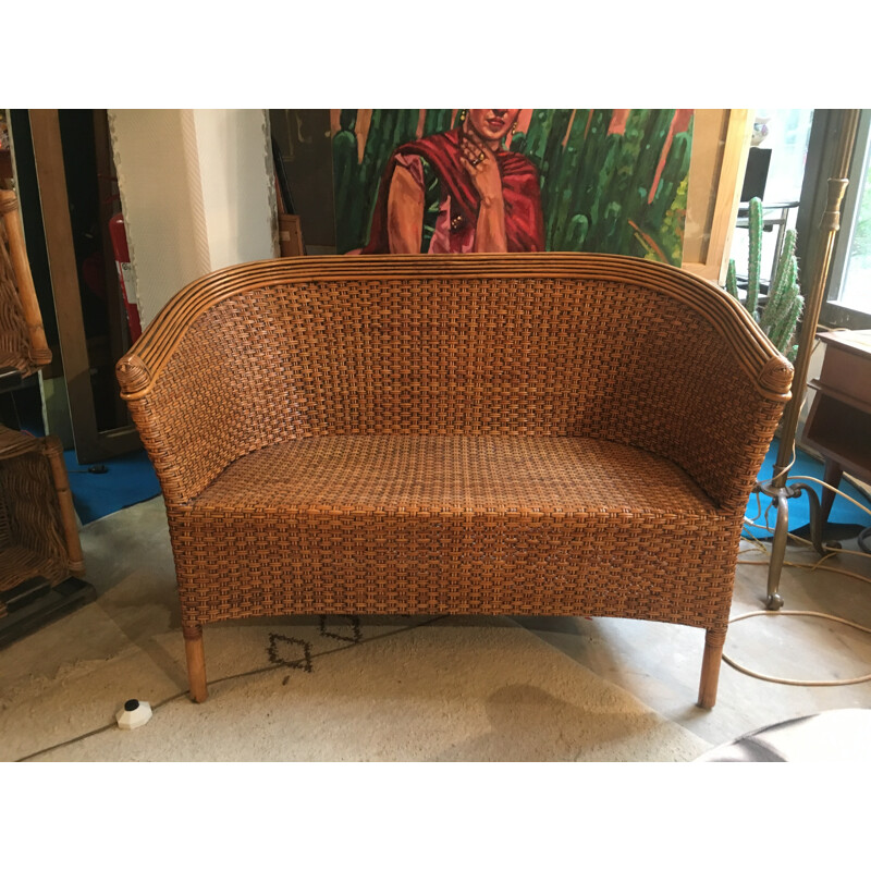 Vintage rattan bench - 1970s