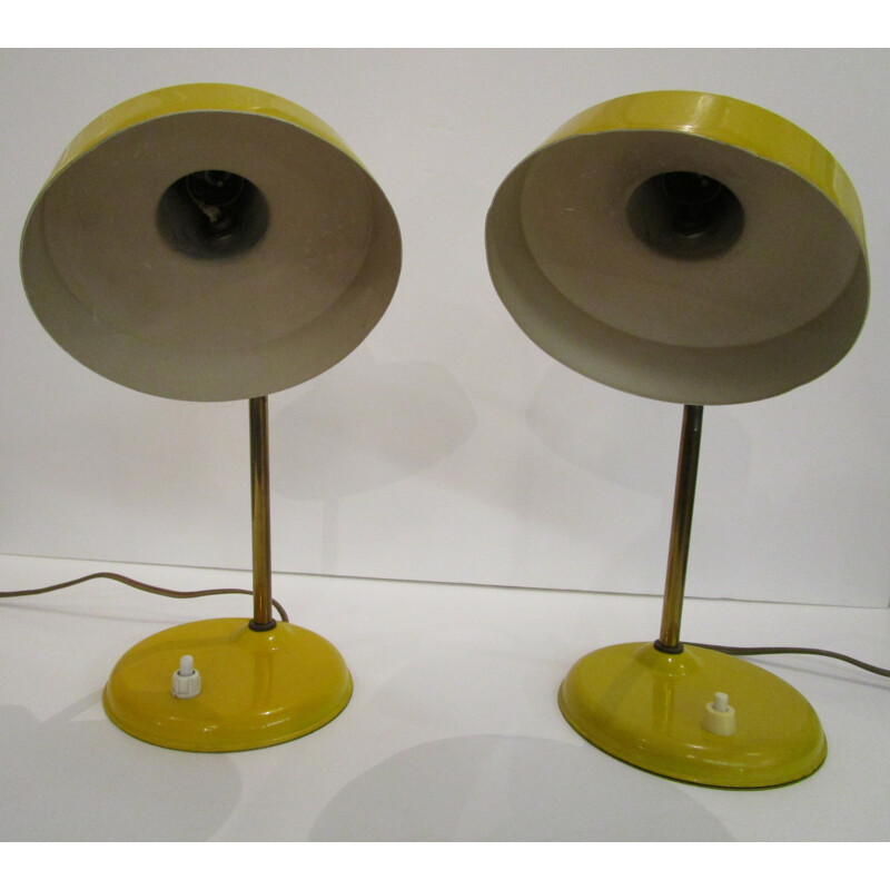 Set of 2 vintage table lamps in yellow metal - 1950s