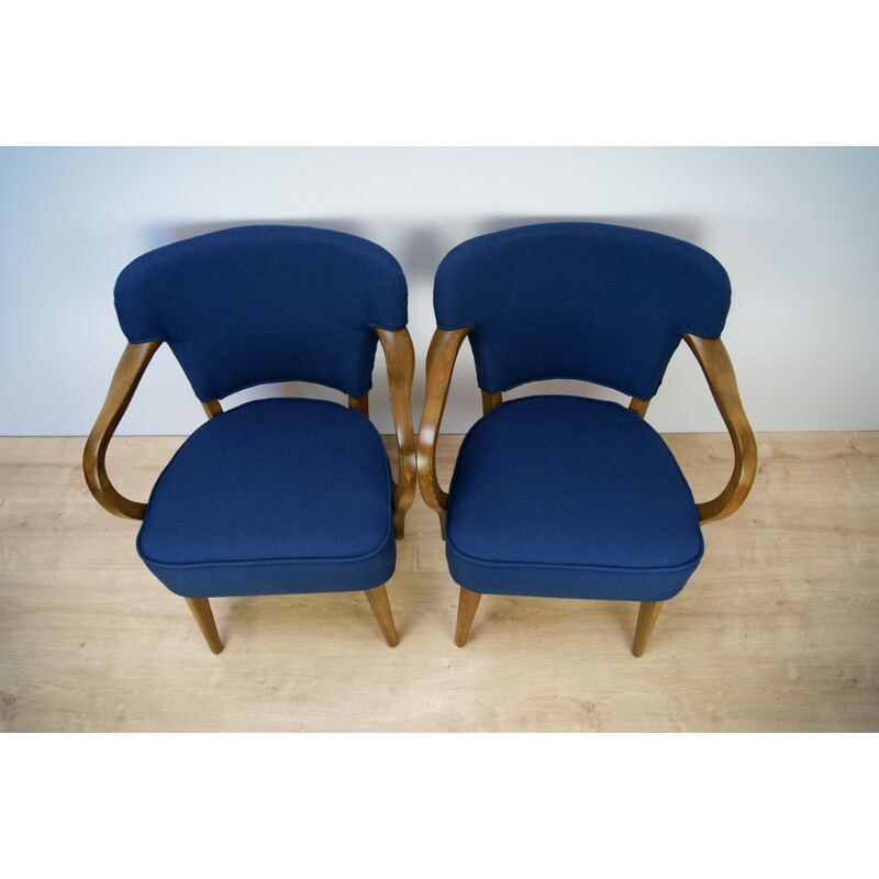 Suite de 2 fauteuils bleus en hêtre - 1950