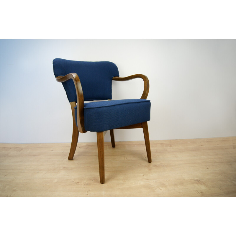 Suite de 2 fauteuils bleus en hêtre - 1950