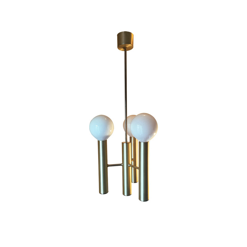 Scandinavian 3-light chandelier in brushed metal, 1960