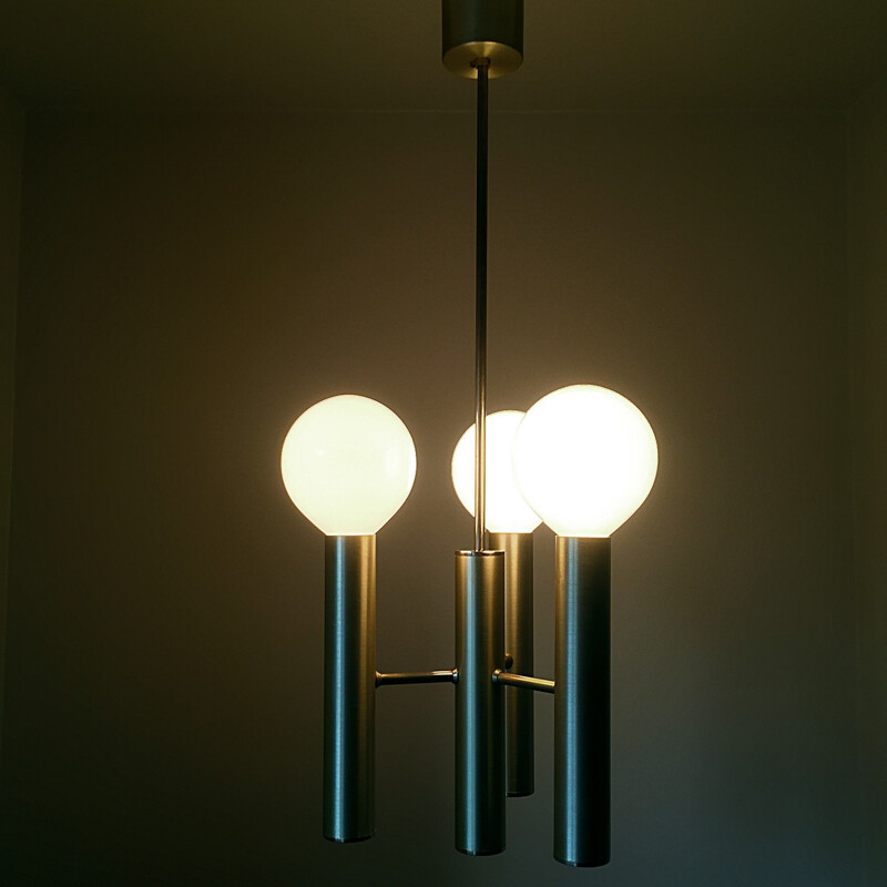 Scandinavian 3-light chandelier in brushed metal, 1960