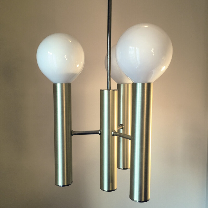 Scandinavian 3-light chandelier in brushed metal, 1960