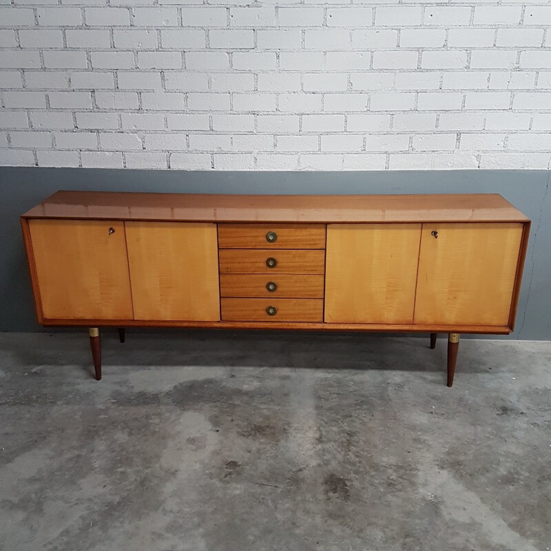 Vintage Teak, wood and brass sideboard - 1950s