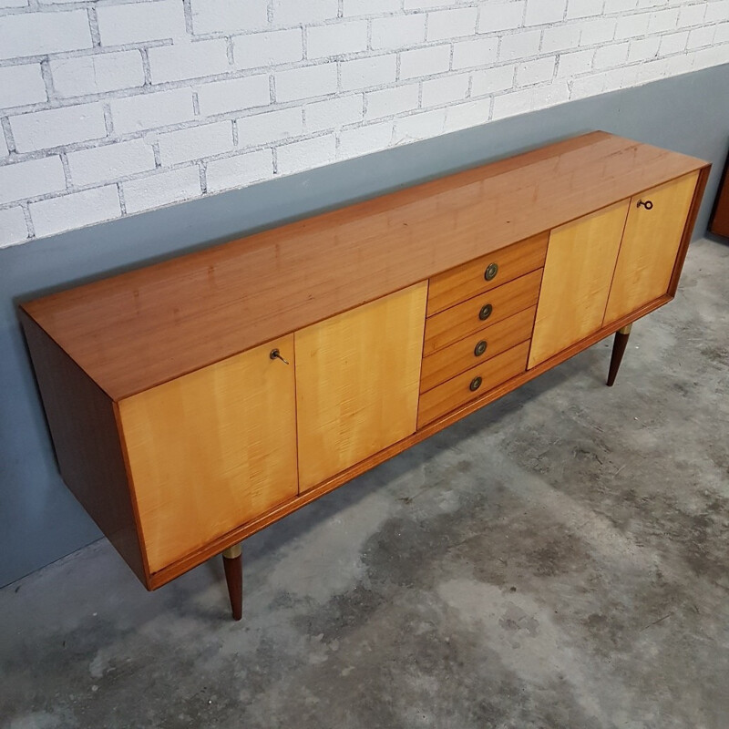 Vintage Teak, wood and brass sideboard - 1950s