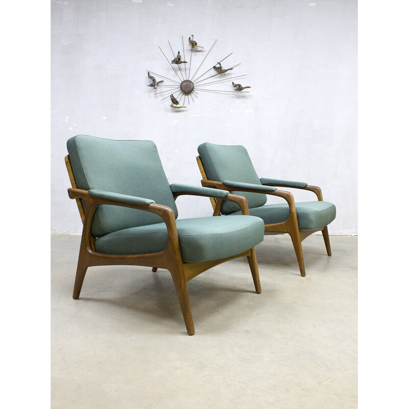Vintage Danish Lounge Set with wood, rattan and fabric - 1960s