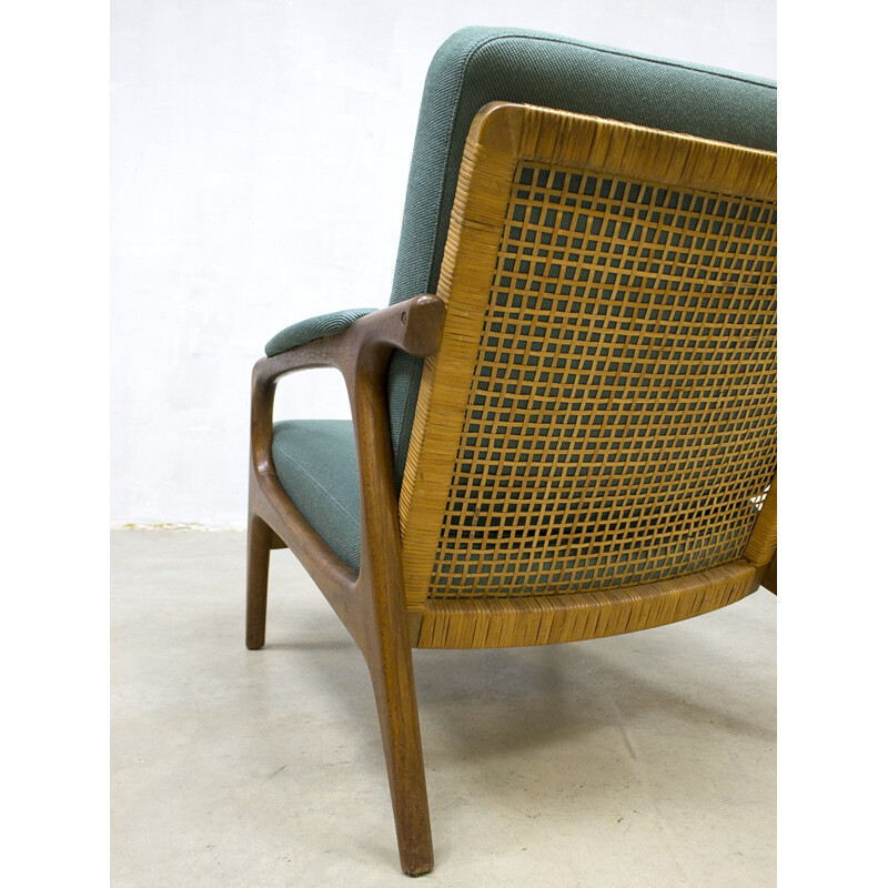 Vintage Danish Lounge Set with wood, rattan and fabric - 1960s