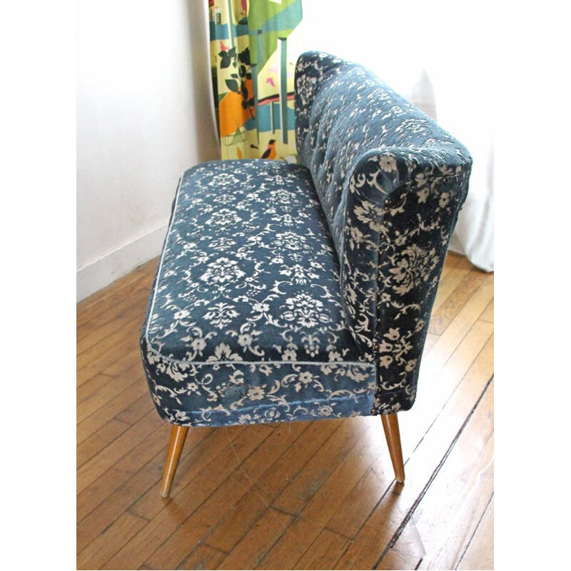 Vintage german cocktail bench with blue patterns - 1950s