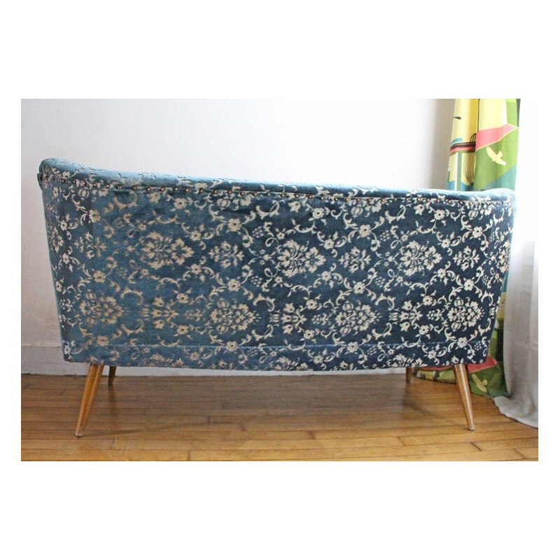 Vintage german cocktail bench with blue patterns - 1950s