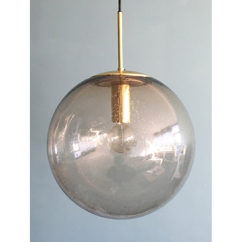 Globe-shaped Pendant in Brass & Glass from Limburg - 1970s