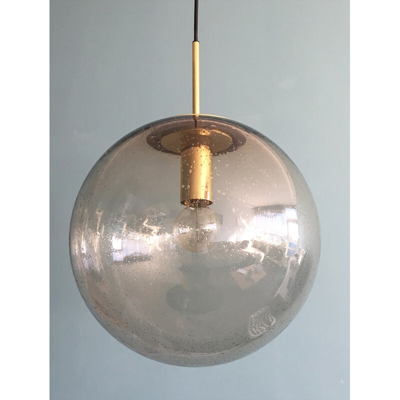 Globe-shaped Pendant in Brass & Glass from Limburg - 1970s