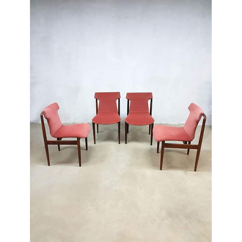 Set of 4 pink Velvet Dining Chairs by Inger Klingenberg for Fristho - 1950s