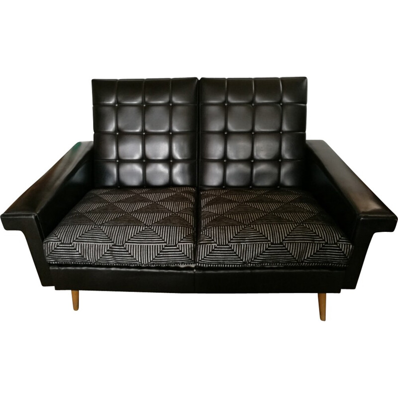 Vintage Rockabilly black leatherette sofa - 1960s