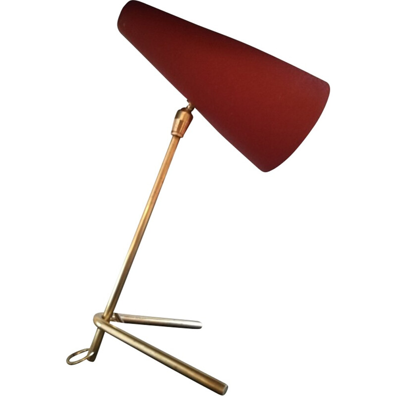Vintage red "cocotte" brass table lamp - 1950s