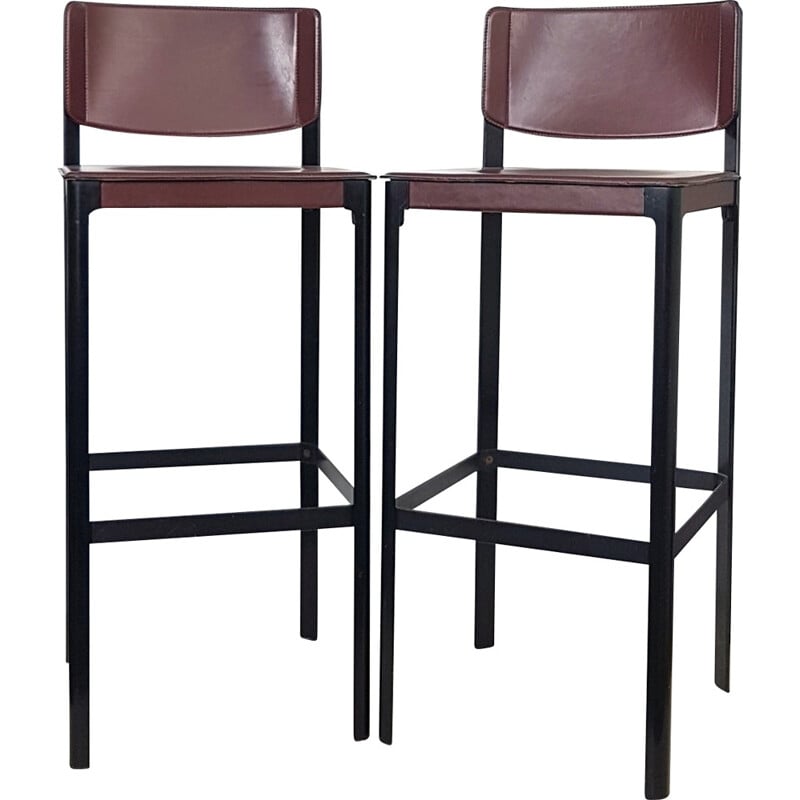 Set of 2 leather bar stools by Matteo Grassi - 1970s