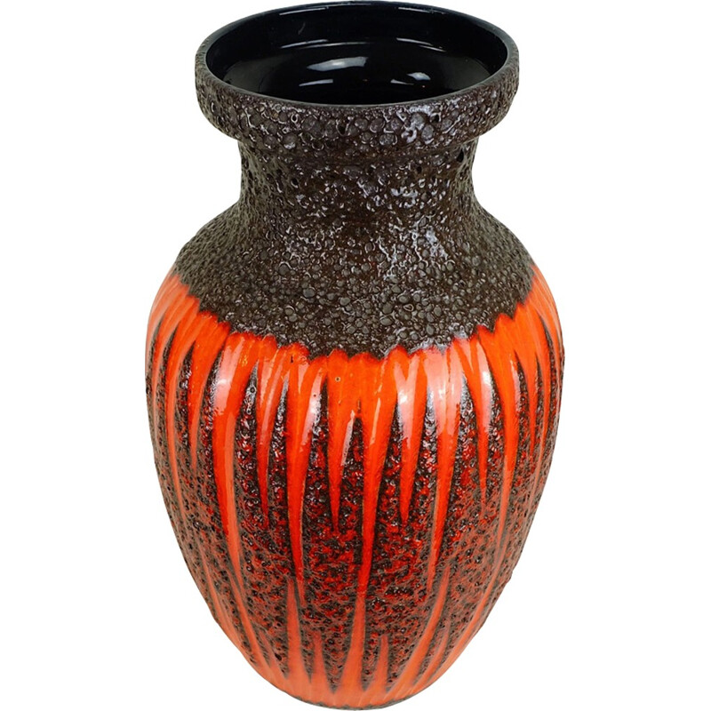 Vase vintage orange et noir par Scheurich - 1960