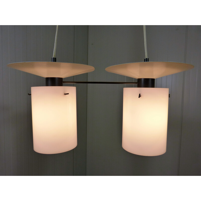 White Hanging Lamp with 2 spots - 1950s