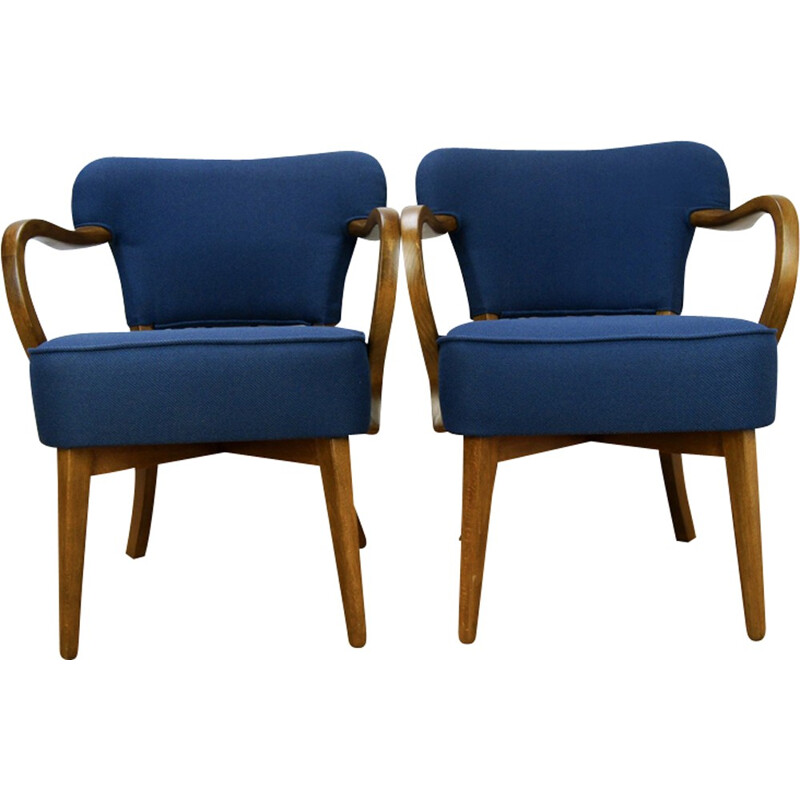 Set of 2 blue armchairs made in beechwood - 1950s
