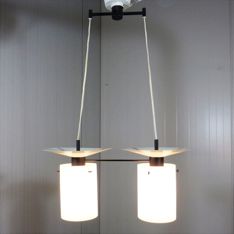 White Hanging Lamp with 2 spots - 1950s