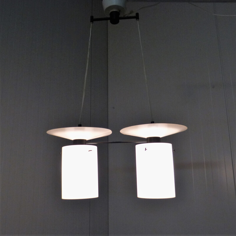 White Hanging Lamp with 2 spots - 1950s