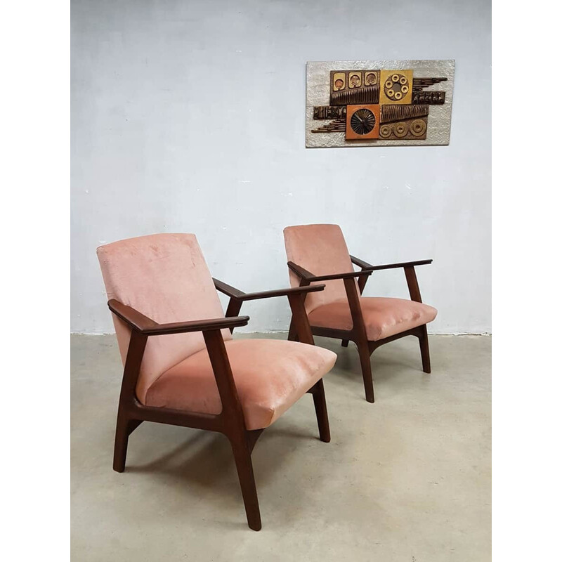 Set of 2 Danish Vintage Armchairs in Velvet - 1960s