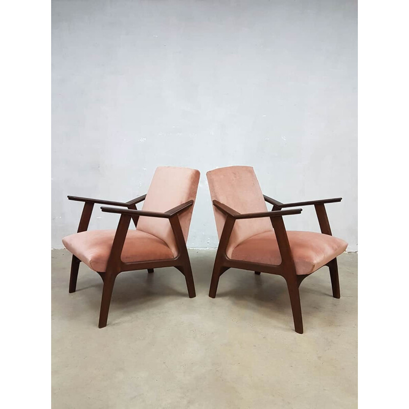 Set of 2 Danish Vintage Armchairs in Velvet - 1960s