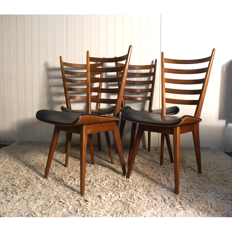 Set of 4 vintage Dutch Dining Chairs in Plywood and Teak - 1950s