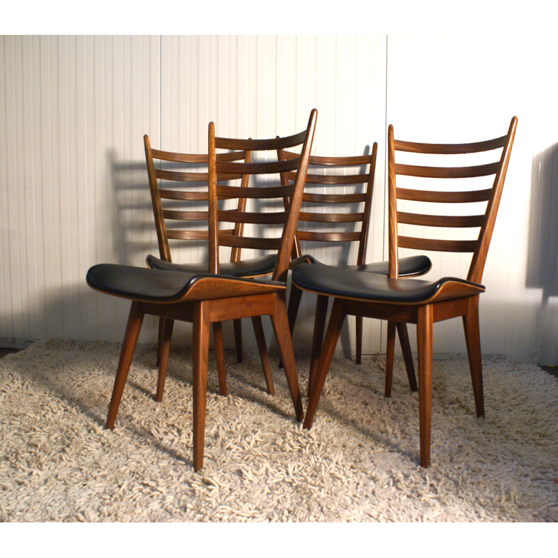 Suite de 4 chaises à repas Vintage en Contreplaqué et en Teck - 1950