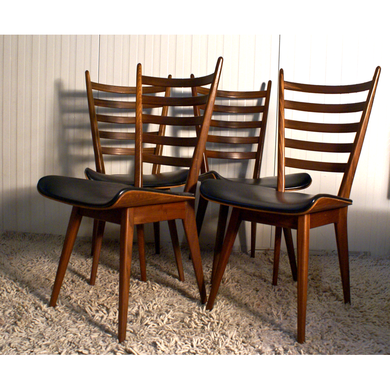 Set of 4 vintage Dutch Dining Chairs in Plywood and Teak - 1950s