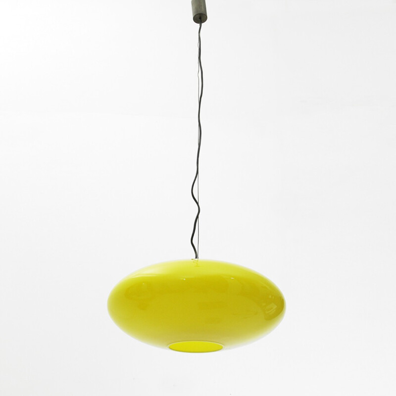 Vintage italian yellow pendant lamp in  glass - 1960s