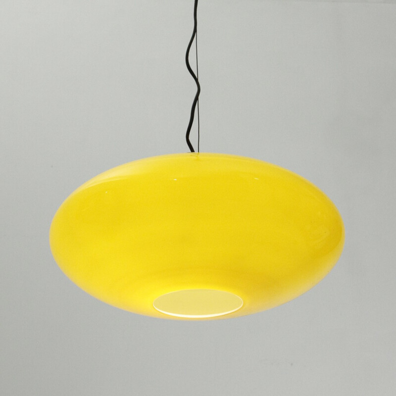 Suspension vintage italienne jaune en verre - 1960