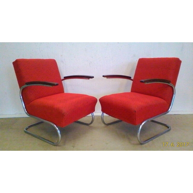 Par de poltronas Bauhaus cromadas vintage por Műcke