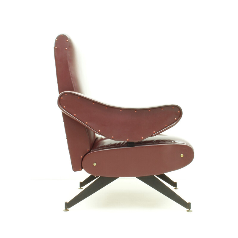 Vintage fauteuil in skai en metaal van Nello Pini voor Mobilificio Oscar Gigante, Italië 1960