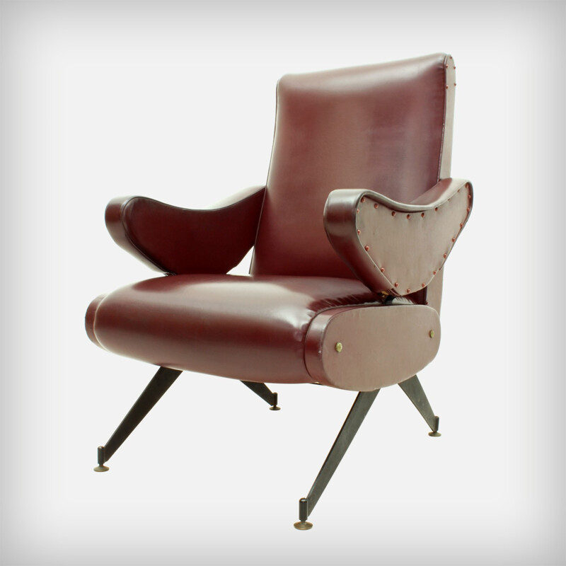 Vintage armchair in skai and metal by Nello Pini for Mobilificio Oscar Gigante, Italy 1960