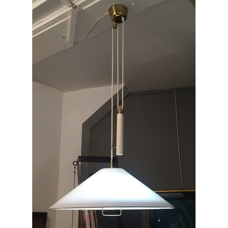 Vintage brass large pendulum pendant lamp by Paavo Tynell for Taito - 1960s