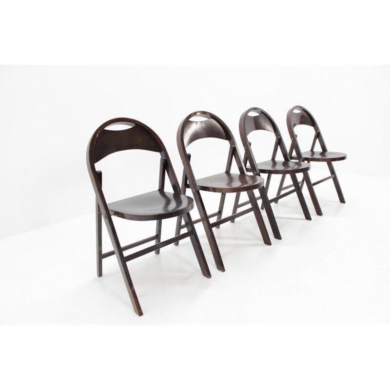 Vintage set of 4 folding chairs "B751" Bauhaus by Thonet - 1930s