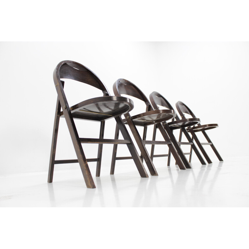 Vintage set of 4 folding chairs "B751" Bauhaus by Thonet - 1930s