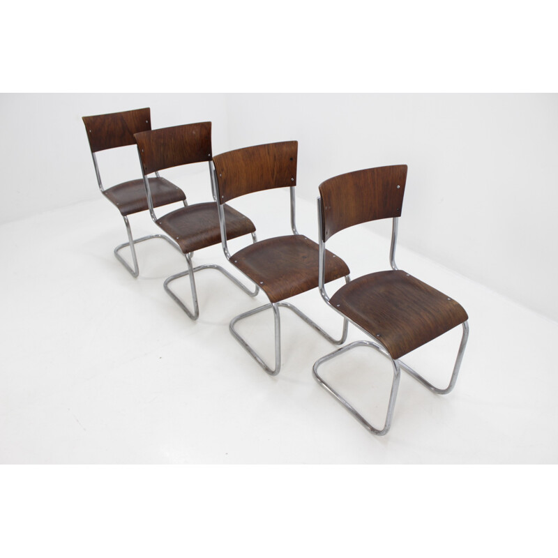 Suite de 4 chaises à repas vintage Bauhaus chromées par Mart Stam - 1930