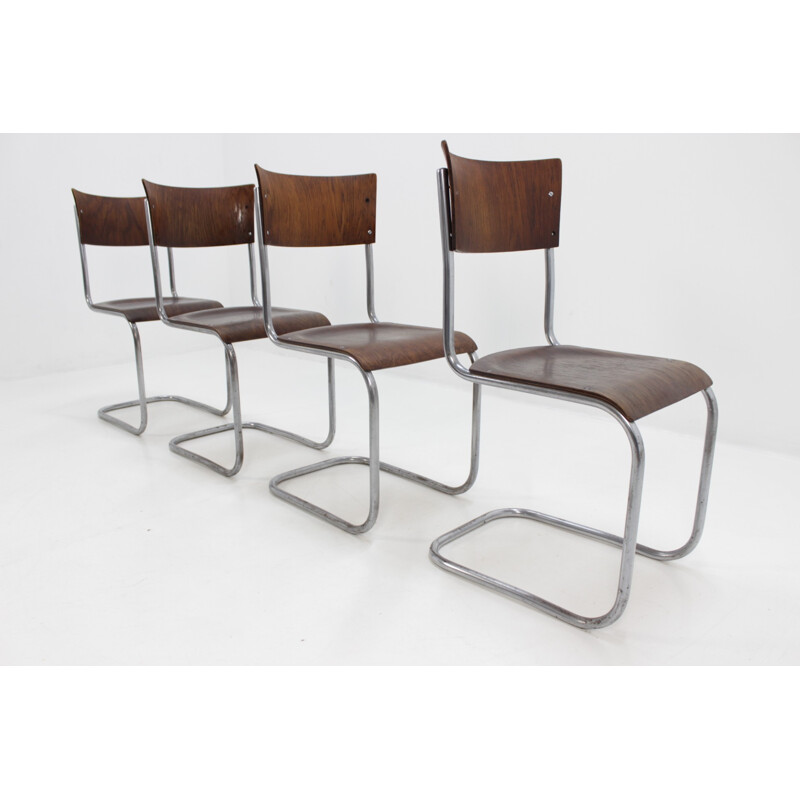 Vintage set of 4 chromed Bauhaus chairs by Mart Stam - 1930s