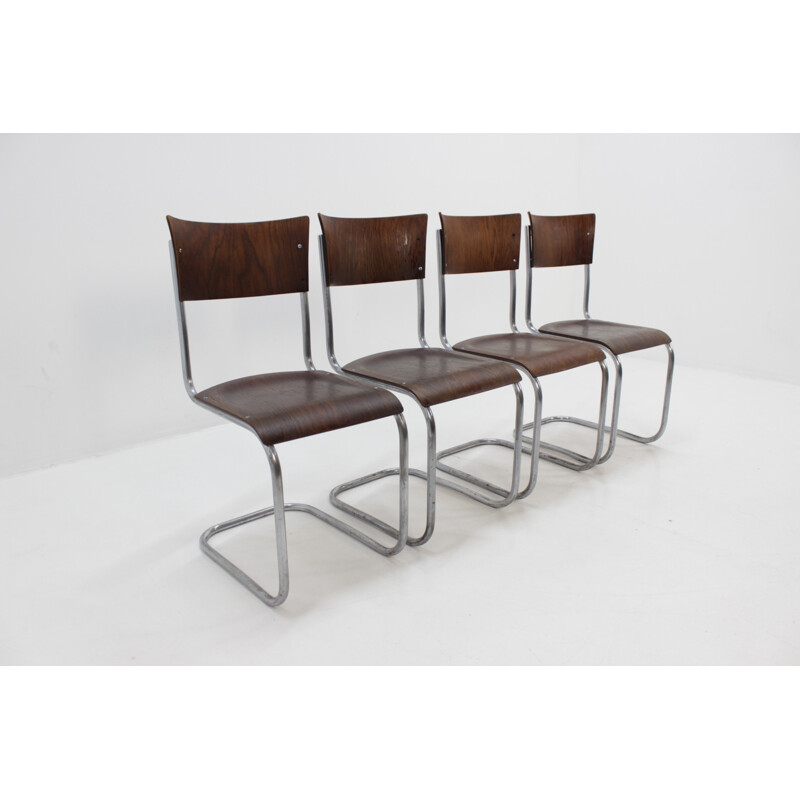 Suite de 4 chaises à repas vintage Bauhaus chromées par Mart Stam - 1930