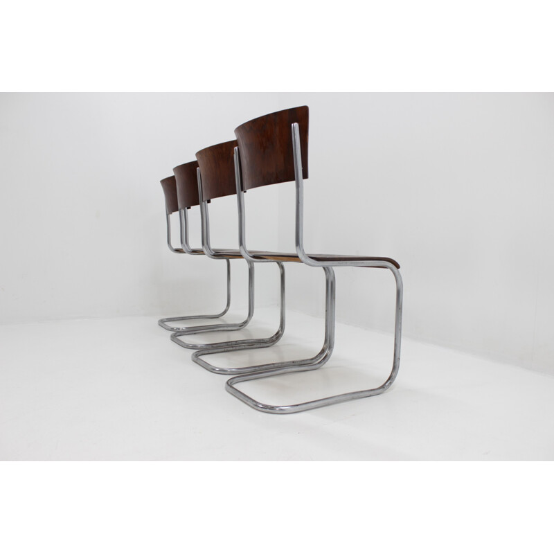 Suite de 4 chaises à repas vintage Bauhaus chromées par Mart Stam - 1930