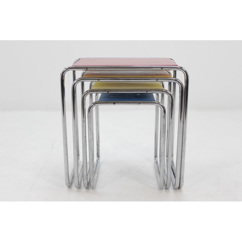 Vintage Bauhaus chromed nesting tables by Marcel Breuer - 1930s