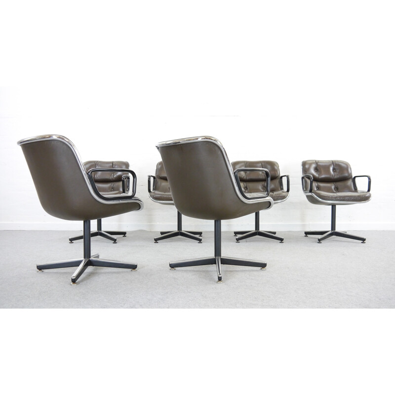 Set of 6 vintage Chairs in leather by Charles Pollock for Knoll International - 1960s