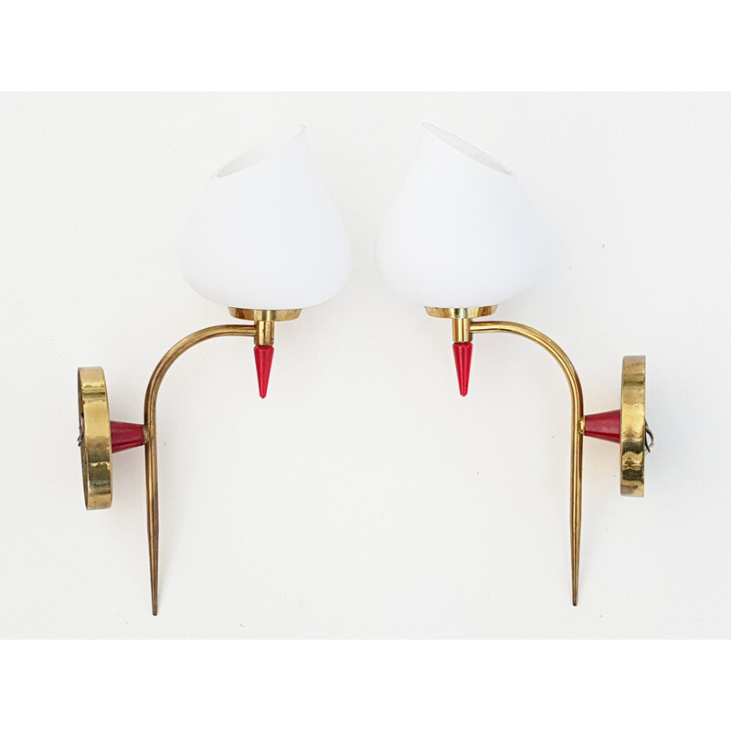 Pair of vintage French wall lamps in brass - 1950s