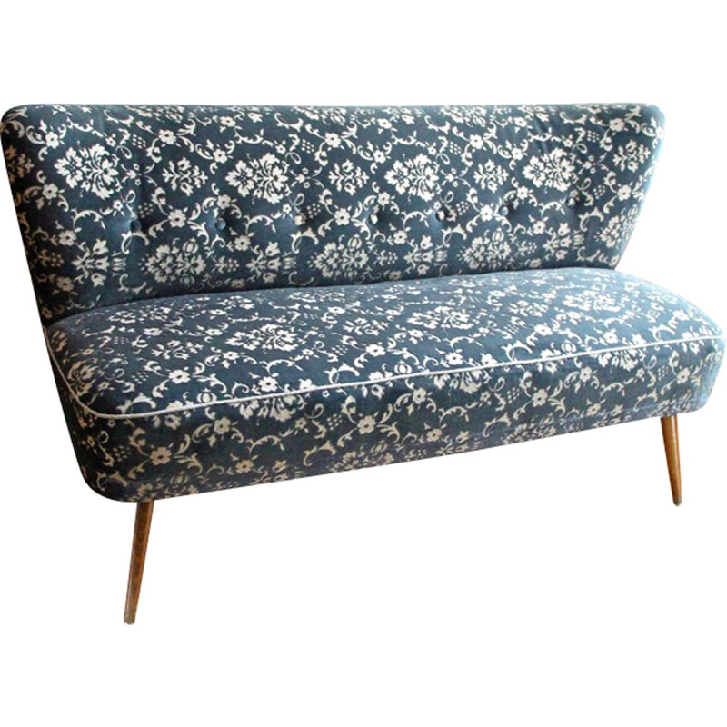 Banquette cocktail vintage allemande à motifs bleus - 1950